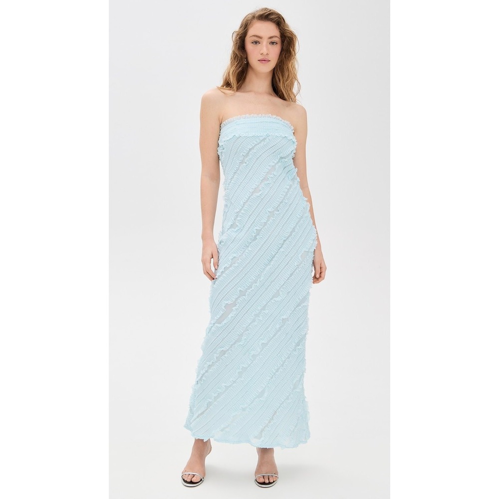 Endless Rose Light Blue Ruffled Strapless Maxi Dress HN2704D Large